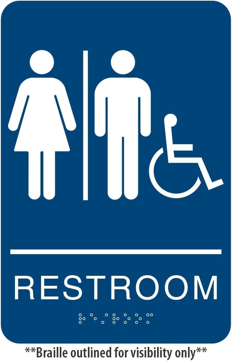 Headline Sign 8377 ADA Wheelchair Accessible Restroom Sign with Grade 2 Braille and Tactile Graphics, 6 Inches by 9 Inches, Blue/White, Made in USA - Image 2